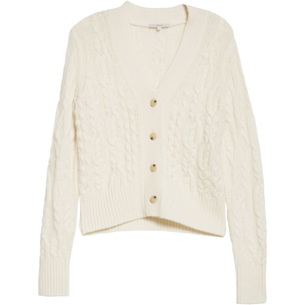 Vince Triple Braid Cable Wool & Cashmere Cardigan Medium Eggshell white $445